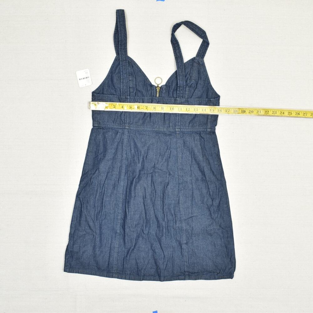 NEW Free People Sheath Denim Dress V Neck Zip Cotton Blue Size 10 Sleeveless - Picture 4 of 8